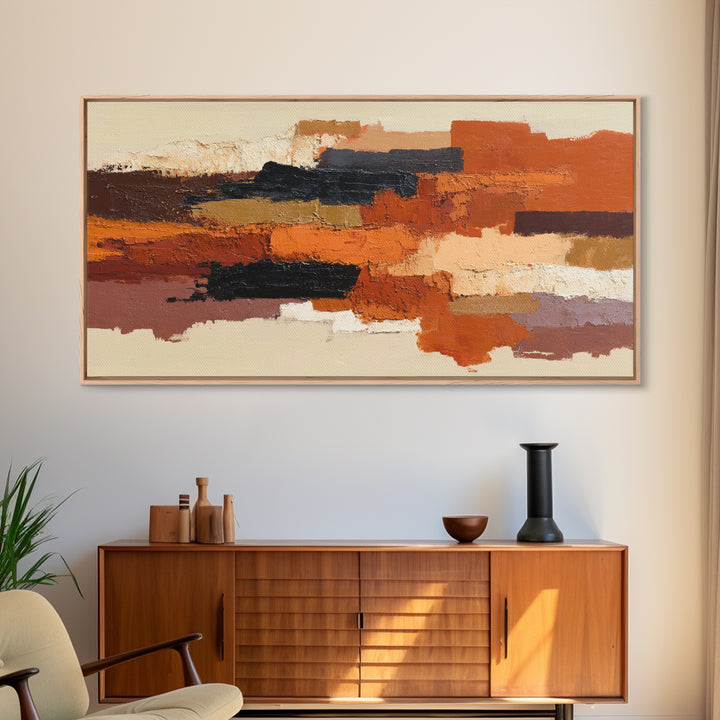 Burnt Orange Canyon Abstraction Framed Canvas Print, Monochrome Art, Luxury Decor, Living Room Decor, Fine Art, Mono, MON-2x1-12