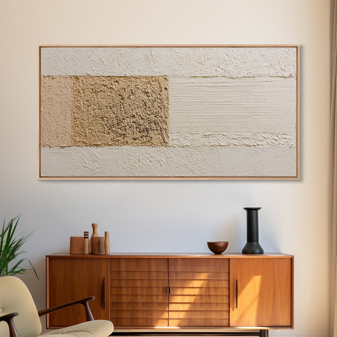 Cream on Cream Minimalist Forms Framed Canvas Print, Monochrome Art, Fine Art Print, Living Room Decor, Fine Art, Mono, MON-2x1-18