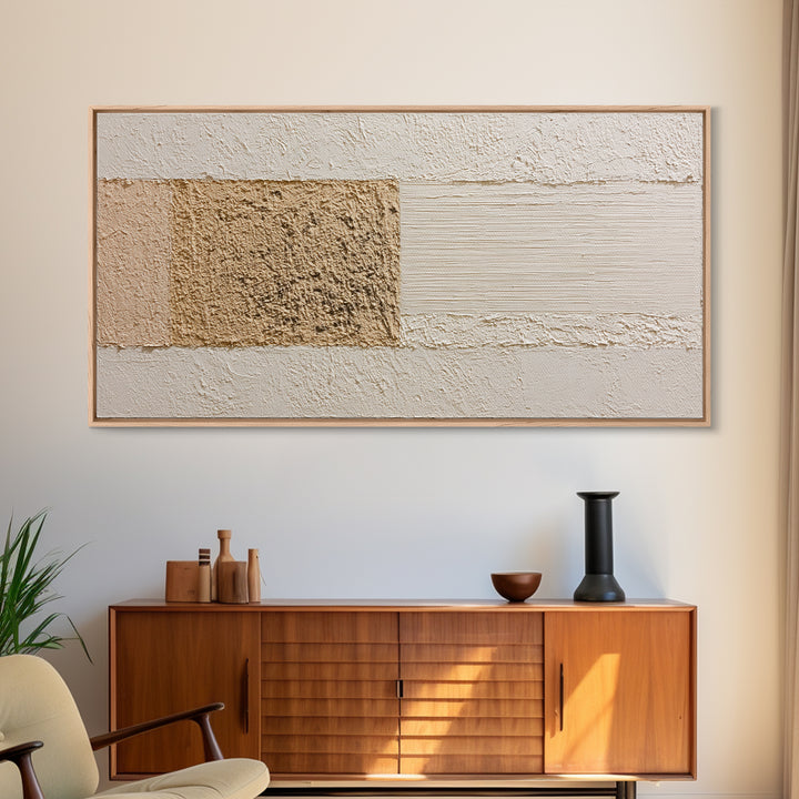 Cream on Cream Minimalist Forms Framed Canvas Print, Monochrome Art, Fine Art Print, Living Room Decor, Fine Art, Mono, MON-2x1-18