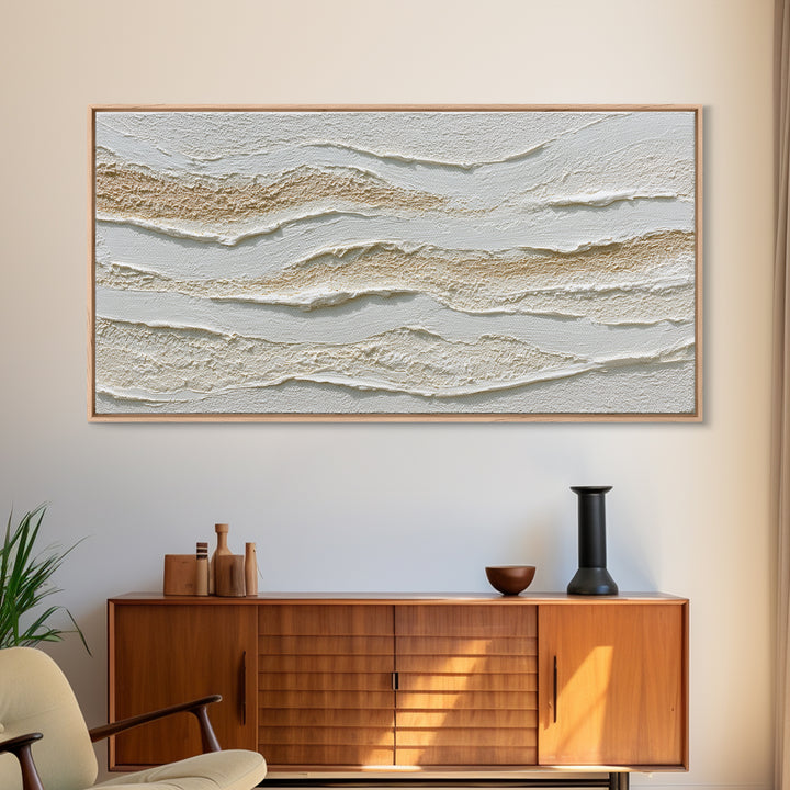 Ivory White Plaster Texture Composition Framed Canvas Print, Monochrome Art, Home Decor, Living Room Decor, Fine Art, Mono, MON-2x1-25