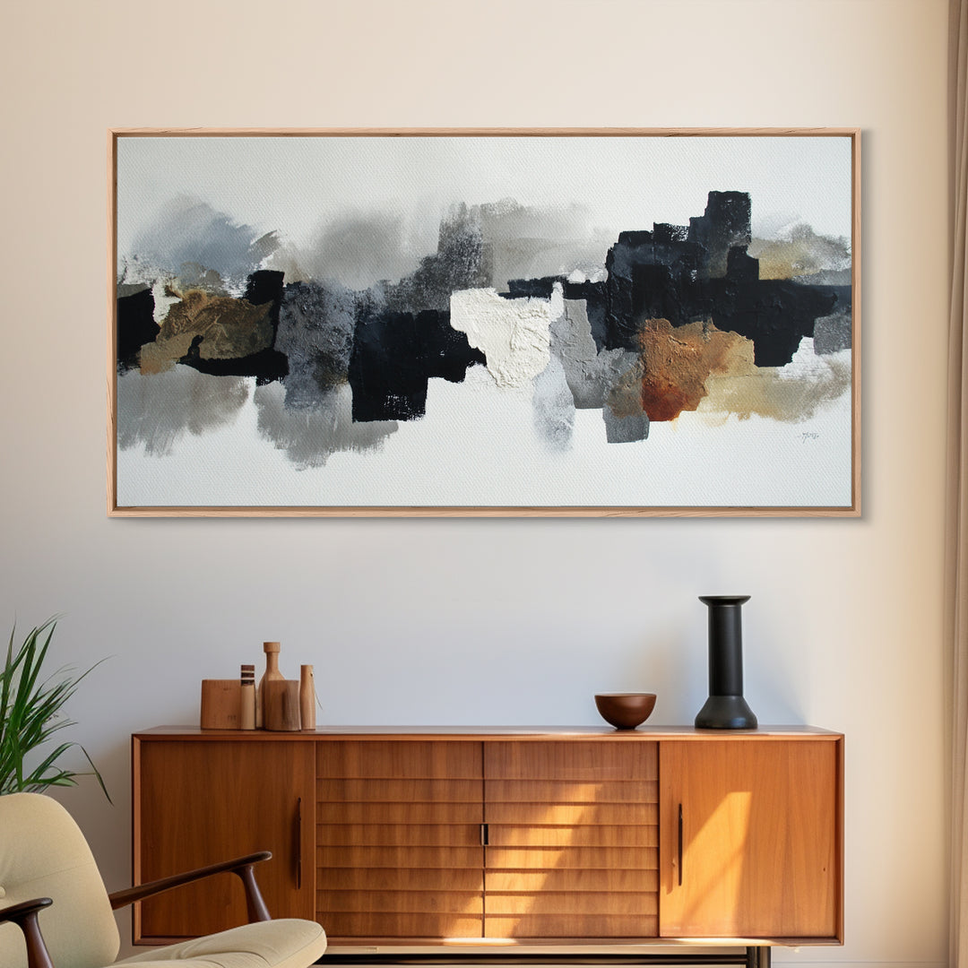 Black Ink Abstract Canvas Print, Monochrome Art, Boho Decor, Living Room Decor, Fine Art, Mono, Art Print, Digital Art, MON-2x1-26