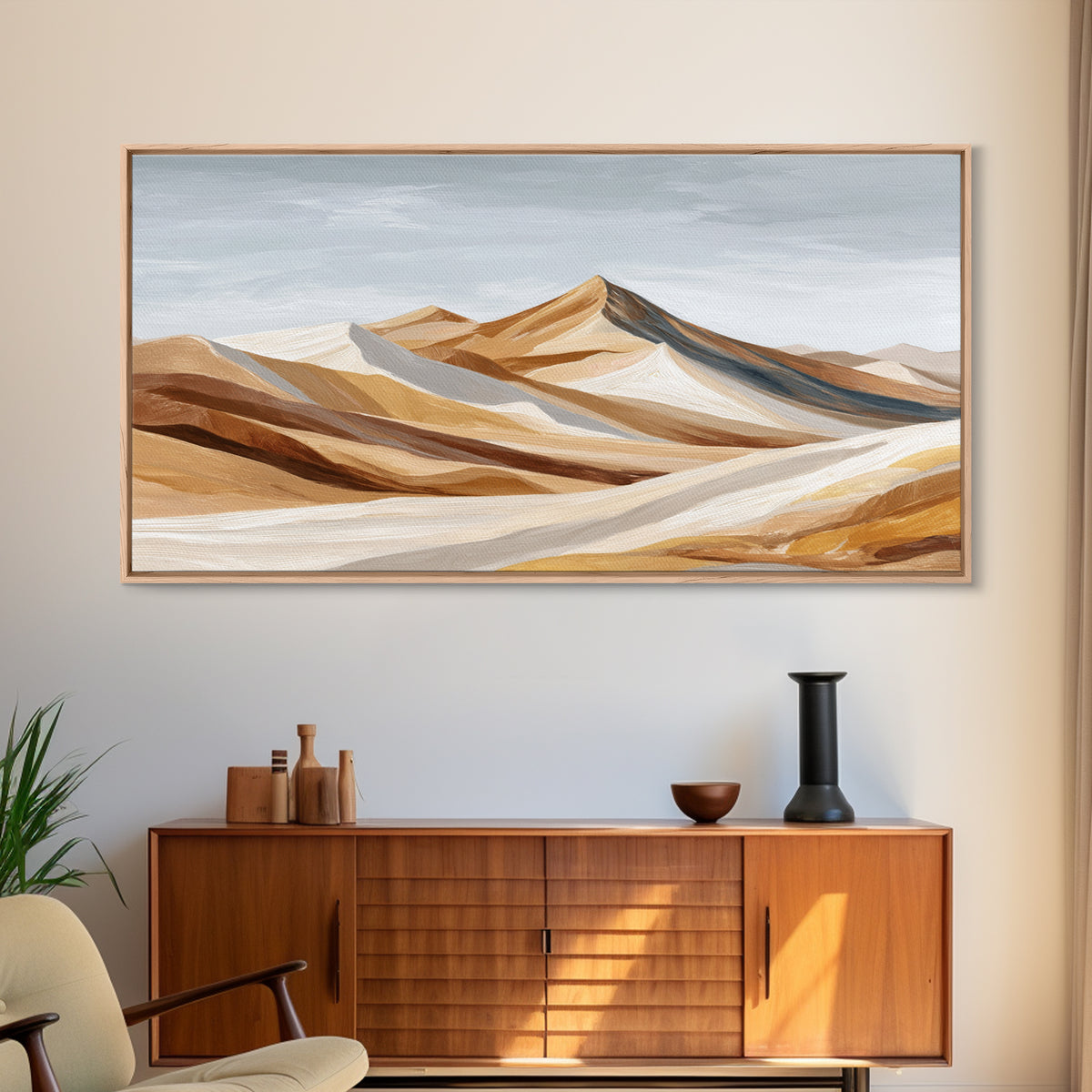 Warm Brown Desert Landscape Framed Canvas Print, Monochrome Art, Poster, Living Room Decor, Fine Art, Mono, Textured Wall Art, MON-2x1-29