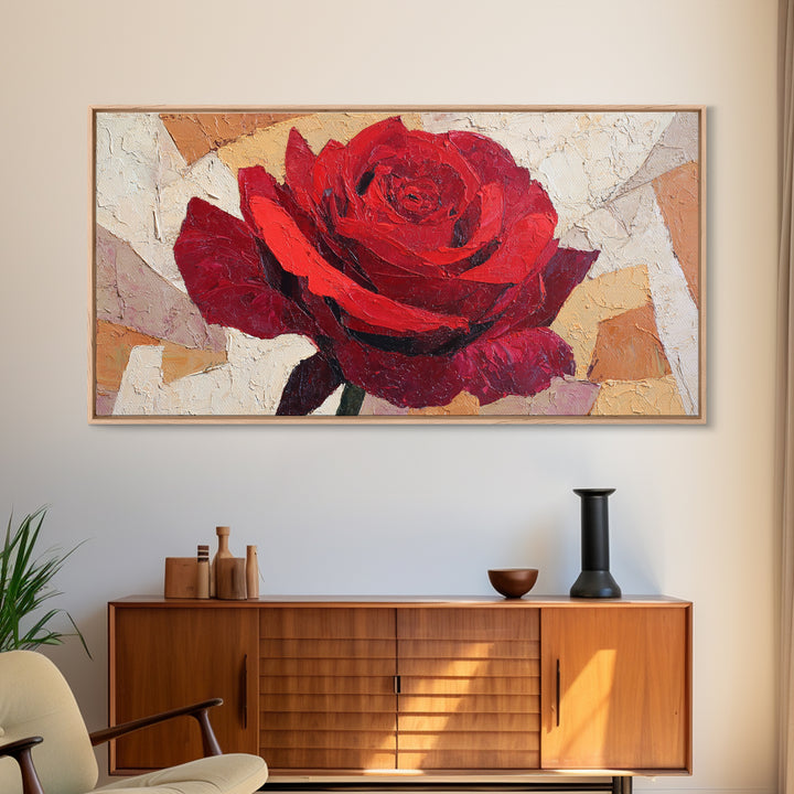 Single Red Rose Rendered Only Framed Canvas Print, Monochrome Art, Large Wall Art, Living Room Decor, Fine Art, Mono, MON-2x1-3