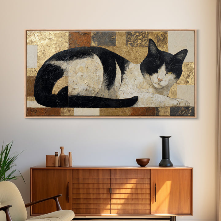 Monochrome Cat Portrait Canvas Print, Monochrome Art, Mid Century Modern, Living Room Decor, Fine Art, Mono, Boho Wall Art, MON-2x1-31