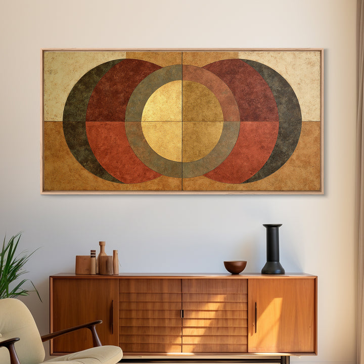 Gold Tonal Sunburst Medallion Framed Canvas Print, Monochrome Art, Luxury Decor, Living Room Decor, Fine Art, Mono, MON-2x1-34