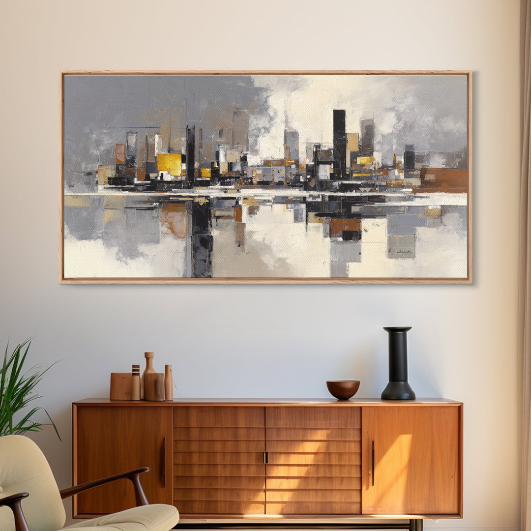 Black and White City Reflection Canvas Print, Monochrome Art, Contemporary Art, Living Room Decor, Fine Art, Mono, Original Art, MON-2x1-41