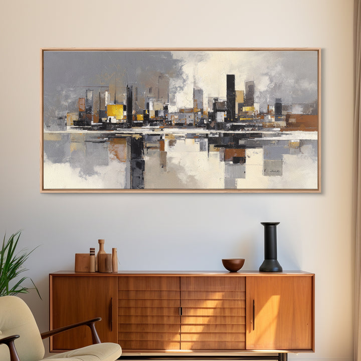 Black and White City Reflection Canvas Print, Monochrome Art, Contemporary Art, Living Room Decor, Fine Art, Mono, Original Art, MON-2x1-41