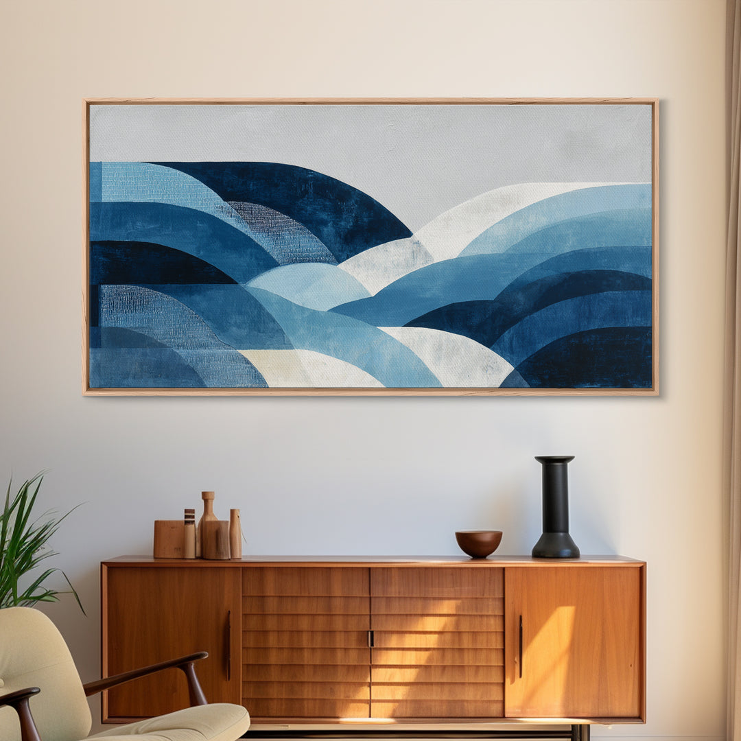 All Blue Ocean Abstraction Framed Canvas Print, Monochrome Art, Digital Art, Living Room Decor, Oil Painting, Mono, MON-2x1-45