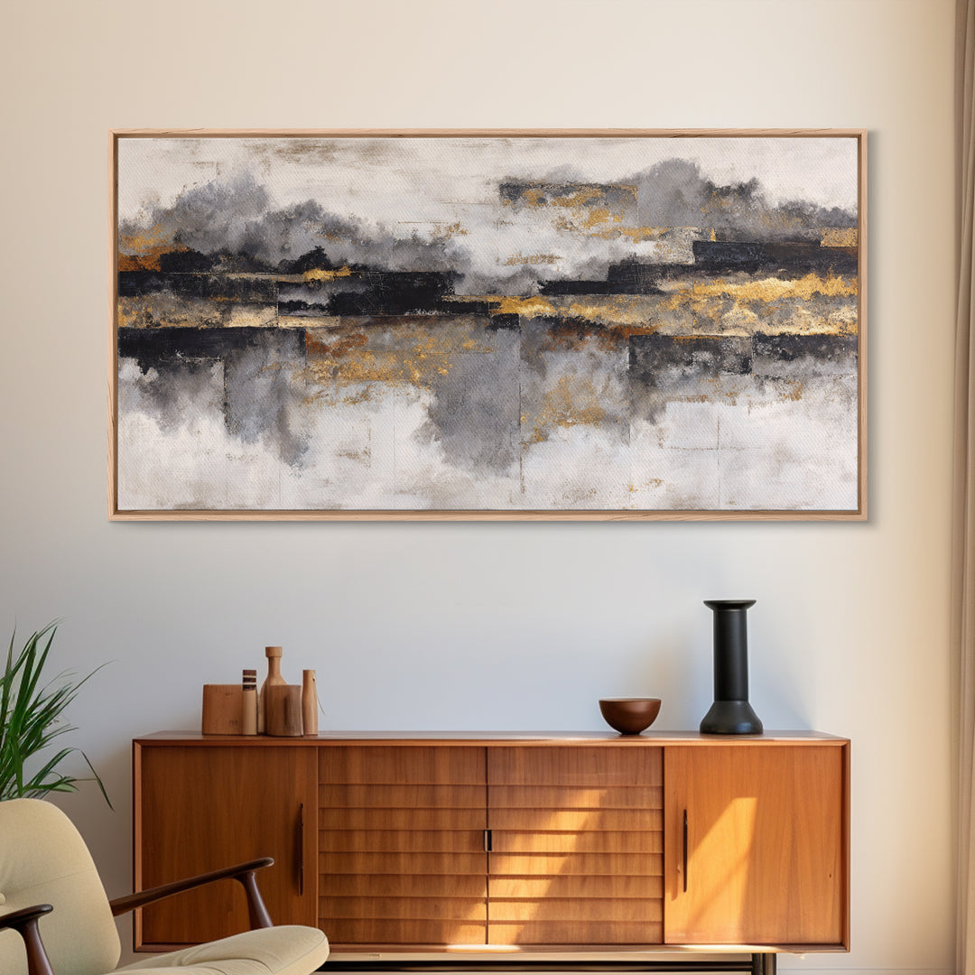 Black Ink Abstract Framed Canvas Print, Monochrome Art, Minimalist Decor, Living Room Decor, Fine Art, Mono, Large Wall Art, MON-2x1-50