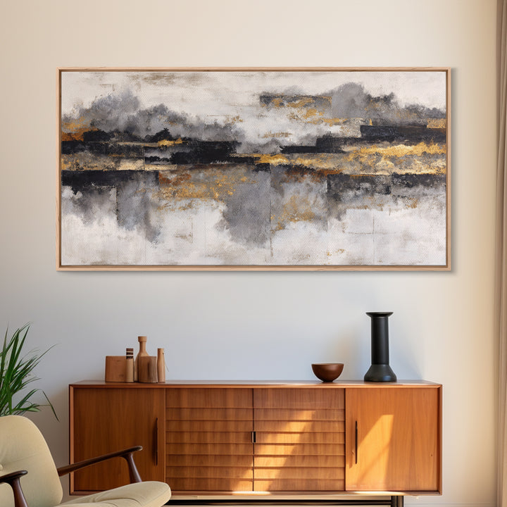 Black Ink Abstract Framed Canvas Print, Monochrome Art, Minimalist Decor, Living Room Decor, Fine Art, Mono, Large Wall Art, MON-2x1-50