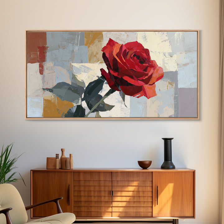 Single Red Rose Rendered Only Framed Canvas Print, Monochrome Art, Abstract Art, Living Room Decor, Watercolor Art, Mono, MON-2x1-51