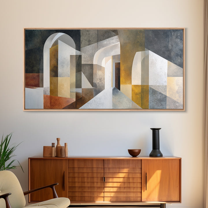 Gray Architectural Arch and Shadow Study Canvas Print, Monochrome Art, Contemporary Art, Living Room Decor, Fine Art, Mono, MON-2x1-54
