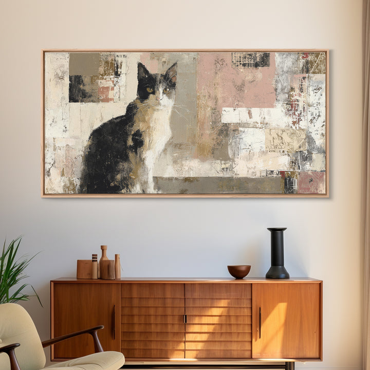 Monochrome Cat Portrait Framed Canvas Print, Monochrome Art, Bedroom Decor, Living Room Decor, Mono, Abstract Painting, MON-2x1-55