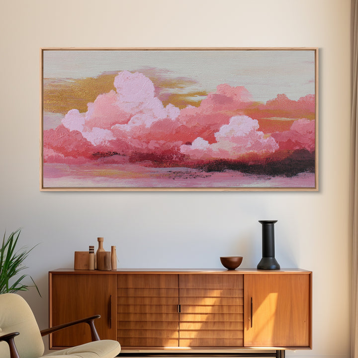 All Pink Cloudscape Framed Canvas Print, Monochrome Art, Art Print, Living Room Decor, Fine Art, Mono, Printable Art, MON-2x1-56
