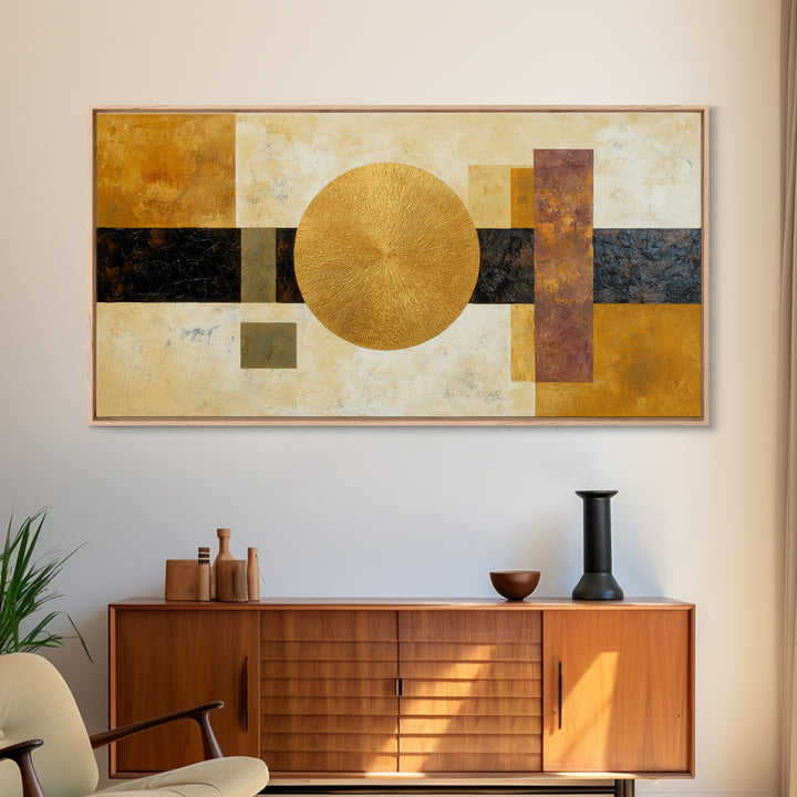 Gold Tonal Sunburst Medallion Canvas Print, Monochrome Art, Wall Art, Living Room Decor, Fine Art, Mono, Abstract Art, MON-2x1-58