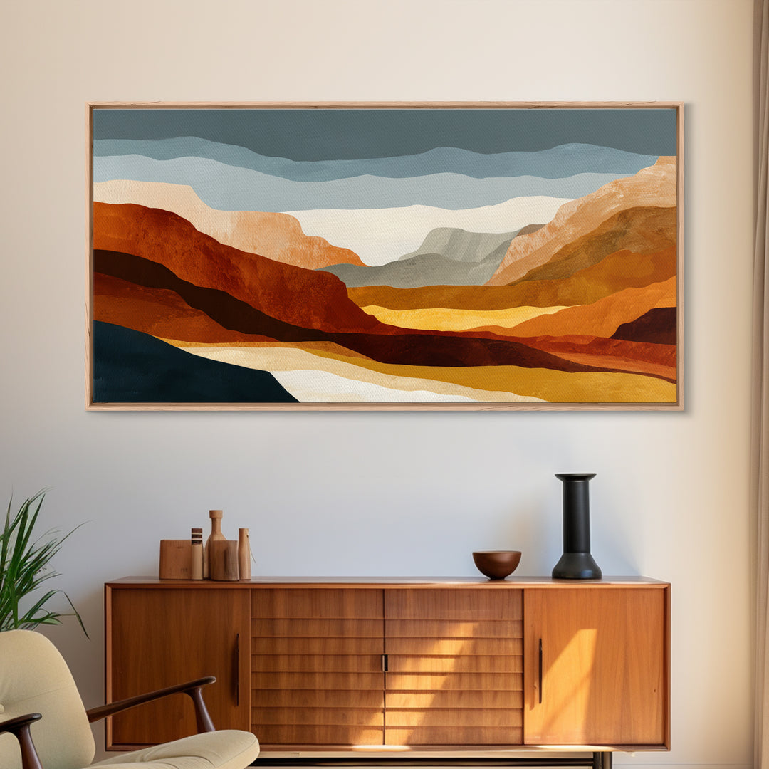 Burnt Orange Canyon Abstraction Framed Canvas Print, Monochrome Art, Digital Art, Living Room Decor, Mono, Dark Academia Decor, MON-2x1-60