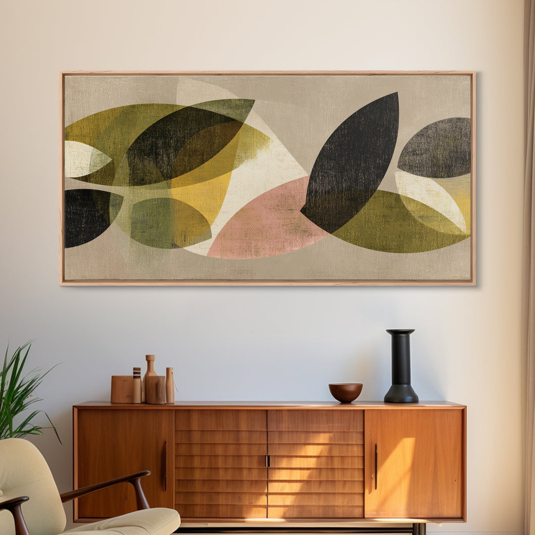 Olive Green Abstract Leaf Pattern Canvas Print, Monochrome Art, Printable Wall Art, Living Room Decor, Oil Painting, Mono, MON-2x1-64