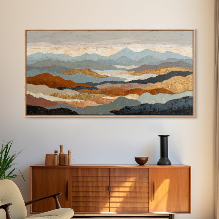Blue Mountain Ridge Layers Canvas Print, Monochrome Art, Mid Century Modern, Living Room Decor, Fine Art, Mono, Boho Wall Art, MON-2x1-68