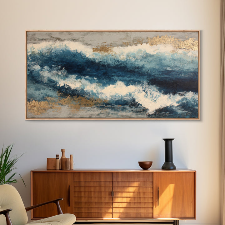 All Blue Ocean Abstraction Canvas Print, Monochrome Art, Original Art, Living Room Decor, Mono, Bird Art, Bedroom Wall Art, MON-2x1-69