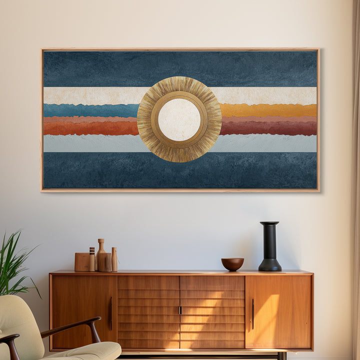 Gold Tonal Sunburst Medallion Canvas Print, Monochrome Art, Wall Art, Living Room Decor, Fine Art, Mono, Abstract Art, MON-2x1-82