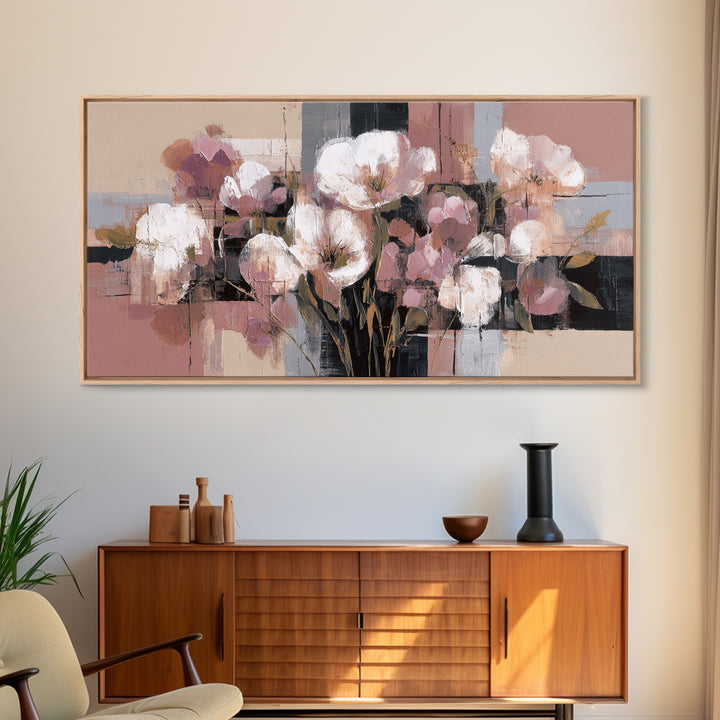 Monochrome Floral Bouquet Framed Canvas Print, Monochrome Art, Home Decor, Living Room Decor, Fine Art, Mono, Bedroom Decor, MON-2x1-86