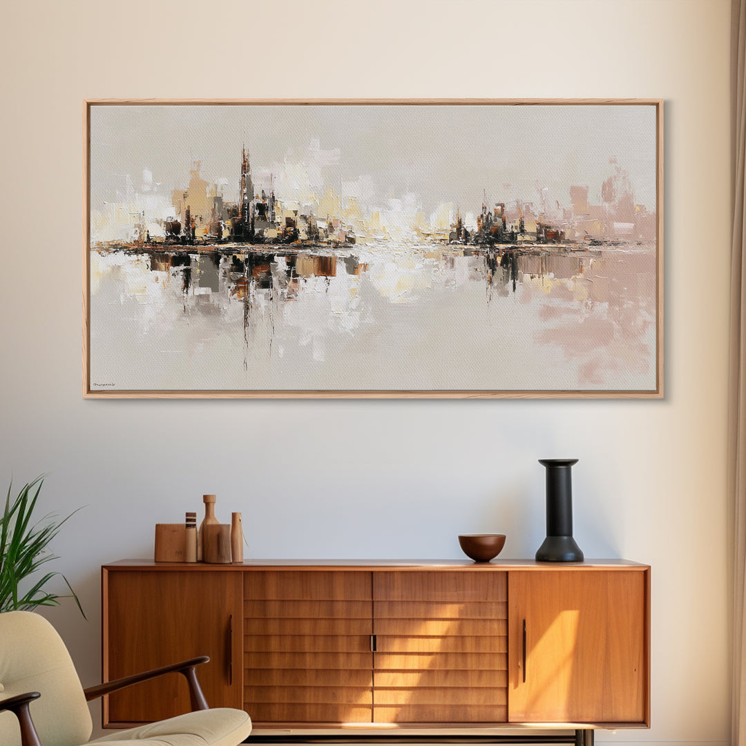 Black and White City Reflection Canvas Print, Monochrome Art, Large Wall Art, Living Room Decor, Mono, Modern Wall Art, MON-2x1-89
