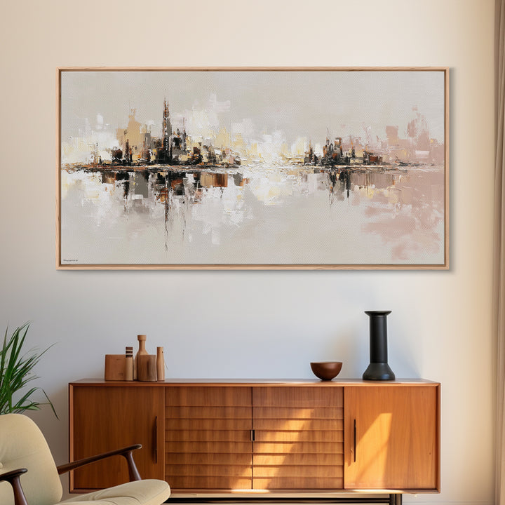 Black and White City Reflection Canvas Print, Monochrome Art, Large Wall Art, Living Room Decor, Mono, Modern Wall Art, MON-2x1-89
