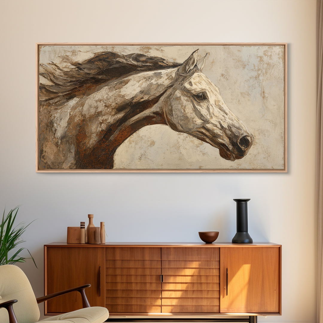 Sepia Horse Portrait Canvas Print, Monochrome Art, Digital Prints, Living Room Decor, Fine Art, Mono, Apartment Decor, MON-2x1-94