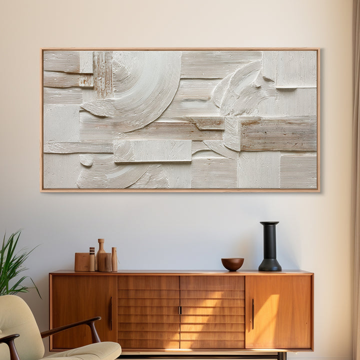 Ivory White Plaster Texture Composition Framed Canvas Print, Monochrome Art, Abstract Art, Living Room Decor, Fine Art, Mono, MON-2x1-97