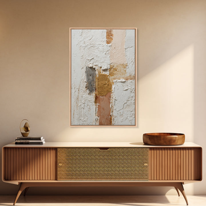 Ivory White Plaster Texture Composition Framed Canvas Print, Monochrome Art, Digital Prints, Living Room Decor, Fine Art, Mono, MON-2x3-13