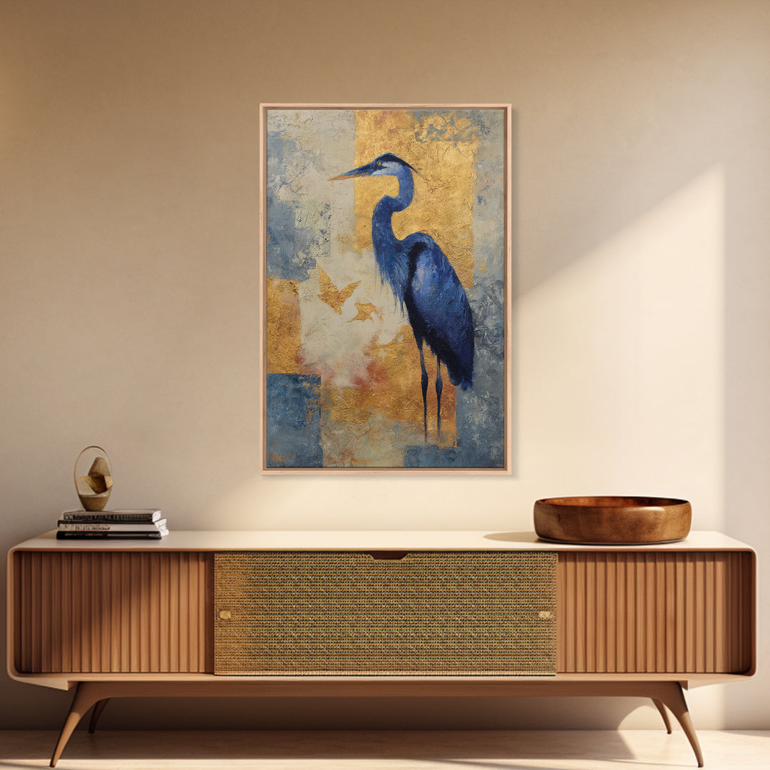 Blue Heron in Monochrome Navy Palette Canvas Print, Monochrome Art, Unique Wall Art, Living Room Decor, Fine Art, Mono, MON-2x3-16