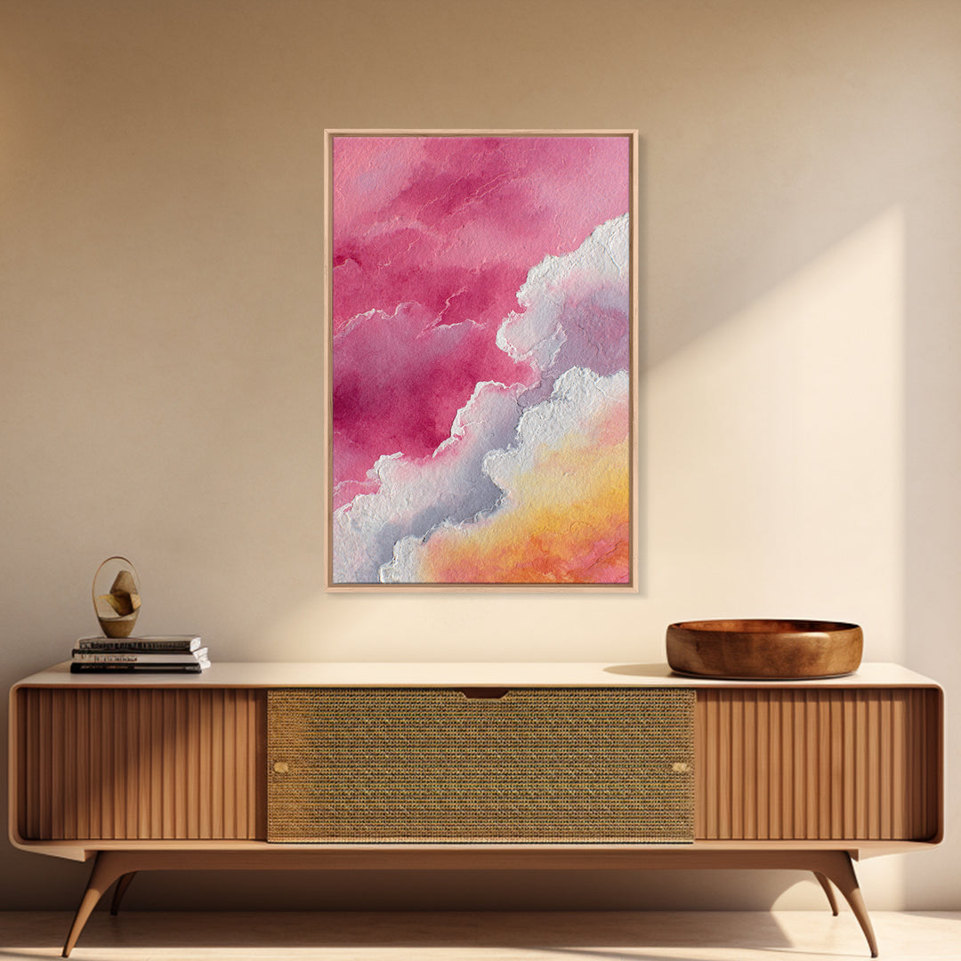 All Pink Cloudscape Framed Canvas Print, Monochrome Art, Digital Art, Living Room Decor, Oil Painting, Mono, MON-2x3-20