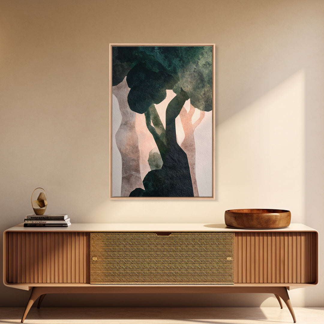 Deep Green Forest Silhouette Study Framed Canvas Print, Monochrome Art, Contemporary Art, Living Room Decor, Fine Art, Mono, MON-2x3-21