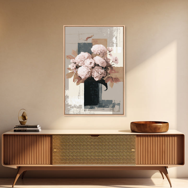 Monochrome Floral Bouquet Framed Canvas Print, Monochrome Art, Statement Artwork, Living Room Decor, Fine Art, Mono, Art Prints, MON-2x3-26