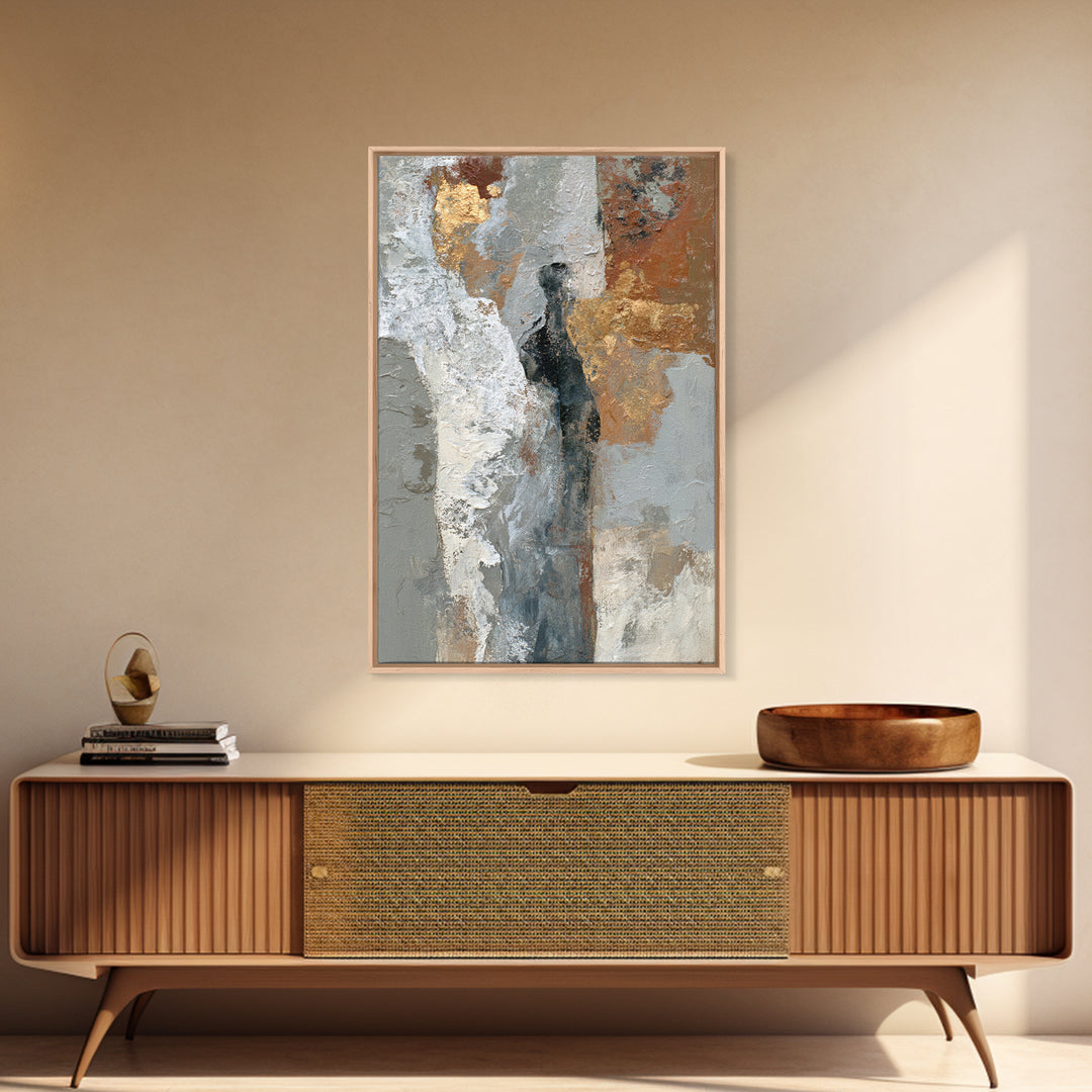 Silver Ocean Moonlight Scene Framed Canvas Print, Monochrome Art, Modern Art, Living Room Decor, Fine Art, Mono, MON-2x3-3