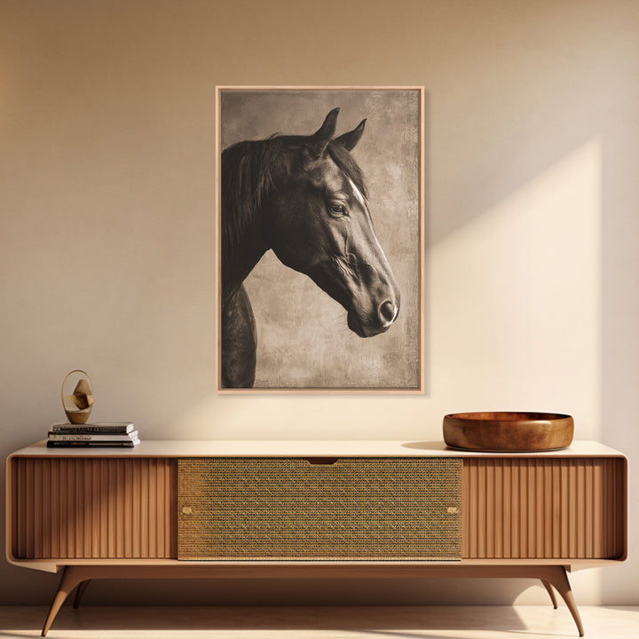 Sepia Horse Portrait Framed Canvas Print, Monochrome Art, Contemporary Art, Living Room Decor, Oil Painting, Mono, Original Art, MON-2x3-34