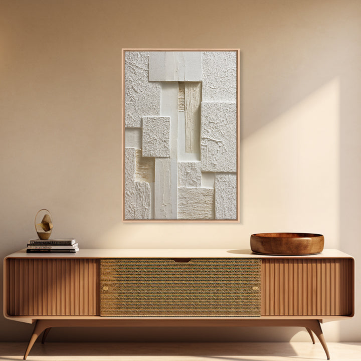 Ivory White Plaster Texture Composition Framed Canvas Print, Monochrome Art, Digital Prints, Living Room Decor, Fine Art, Mono, MON-2x3-37