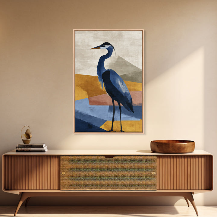 Blue Heron in Monochrome Navy Palette Canvas Print, Monochrome Art, Modern Decor, Living Room Decor, Fine Art, Mono, Poster, MON-2x3-40