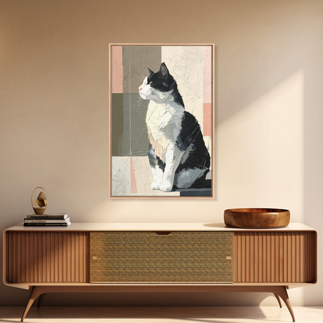 Monochrome Cat Portrait Framed Canvas Print, Monochrome Art, Contemporary Art, Living Room Decor, Fine Art, Mono, Original Art, MON-2x3-43