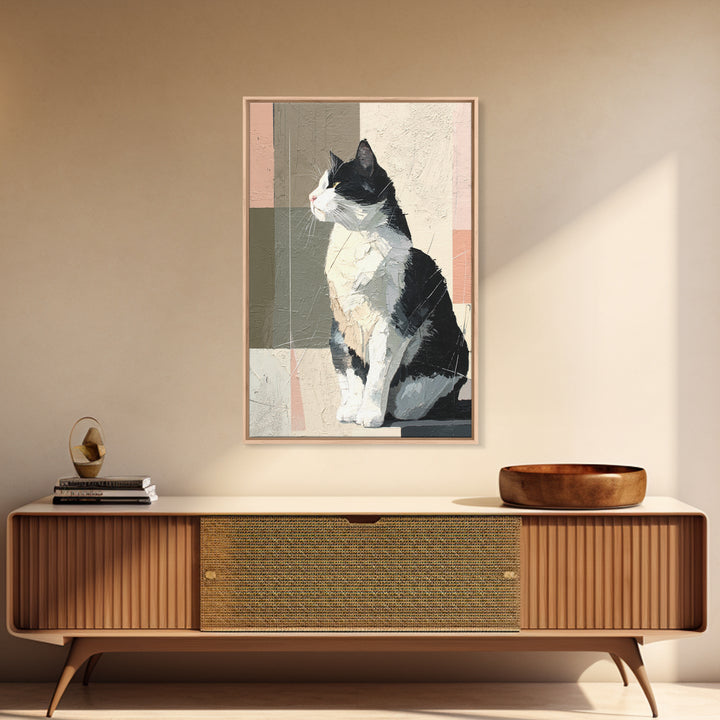 Monochrome Cat Portrait Framed Canvas Print, Monochrome Art, Contemporary Art, Living Room Decor, Fine Art, Mono, Original Art, MON-2x3-43