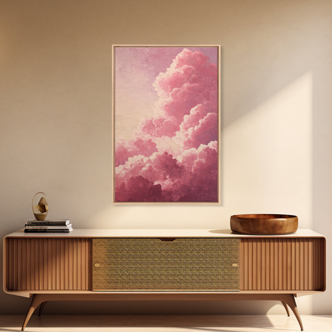 All Pink Cloudscape Framed Canvas Print, Monochrome Art, Moody Wall Art, Living Room Decor, Watercolor Art, Mono, MON-2x3-44