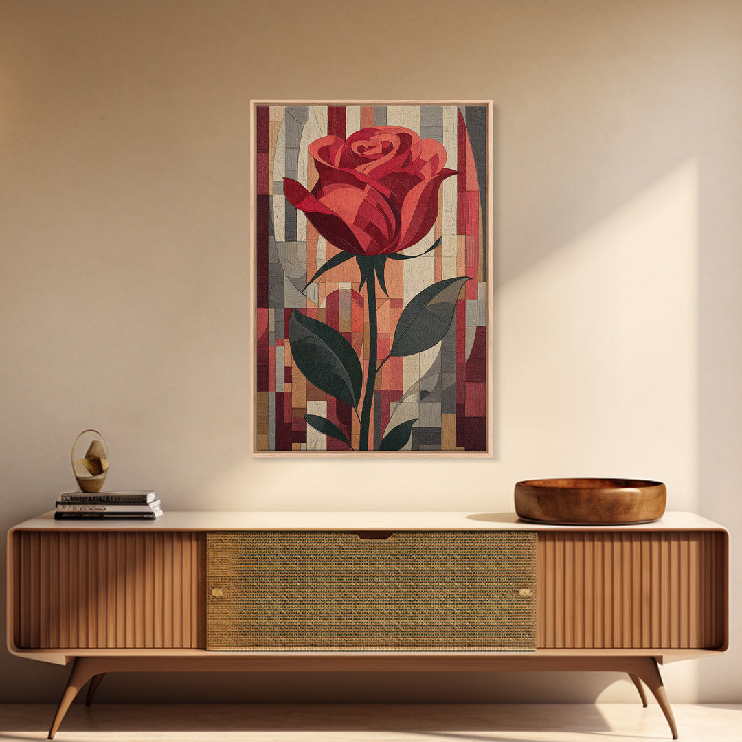Single Red Rose Rendered Only Framed Canvas Print, Monochrome Art, Art Prints, Living Room Decor, Watercolor Art, Mono, MON-2x3-63