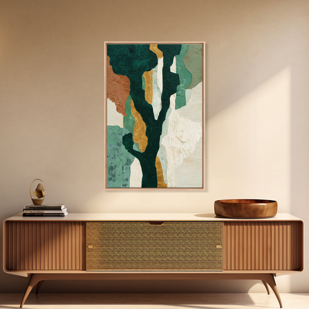 Deep Green Forest Silhouette Study Framed Canvas Print, Monochrome Art, Large Wall Art, Living Room Decor, Fine Art, Mono, MON-2x3-69