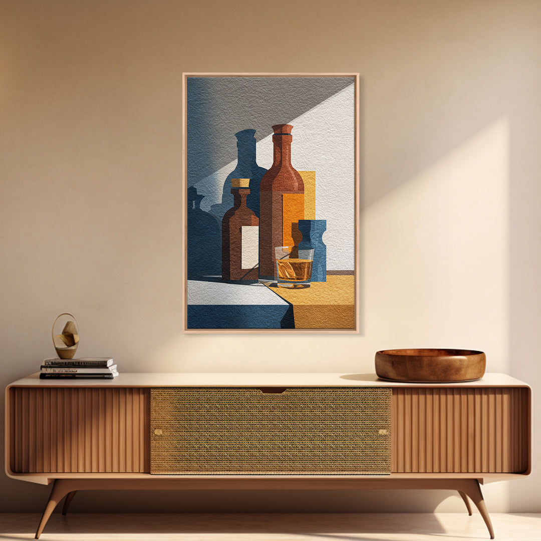 Brown Leather and Whiskey Still Life Canvas Print, Monochrome Art, Modern Wall Art, Living Room Decor, Fine Art, Mono, MON-2x3-7
