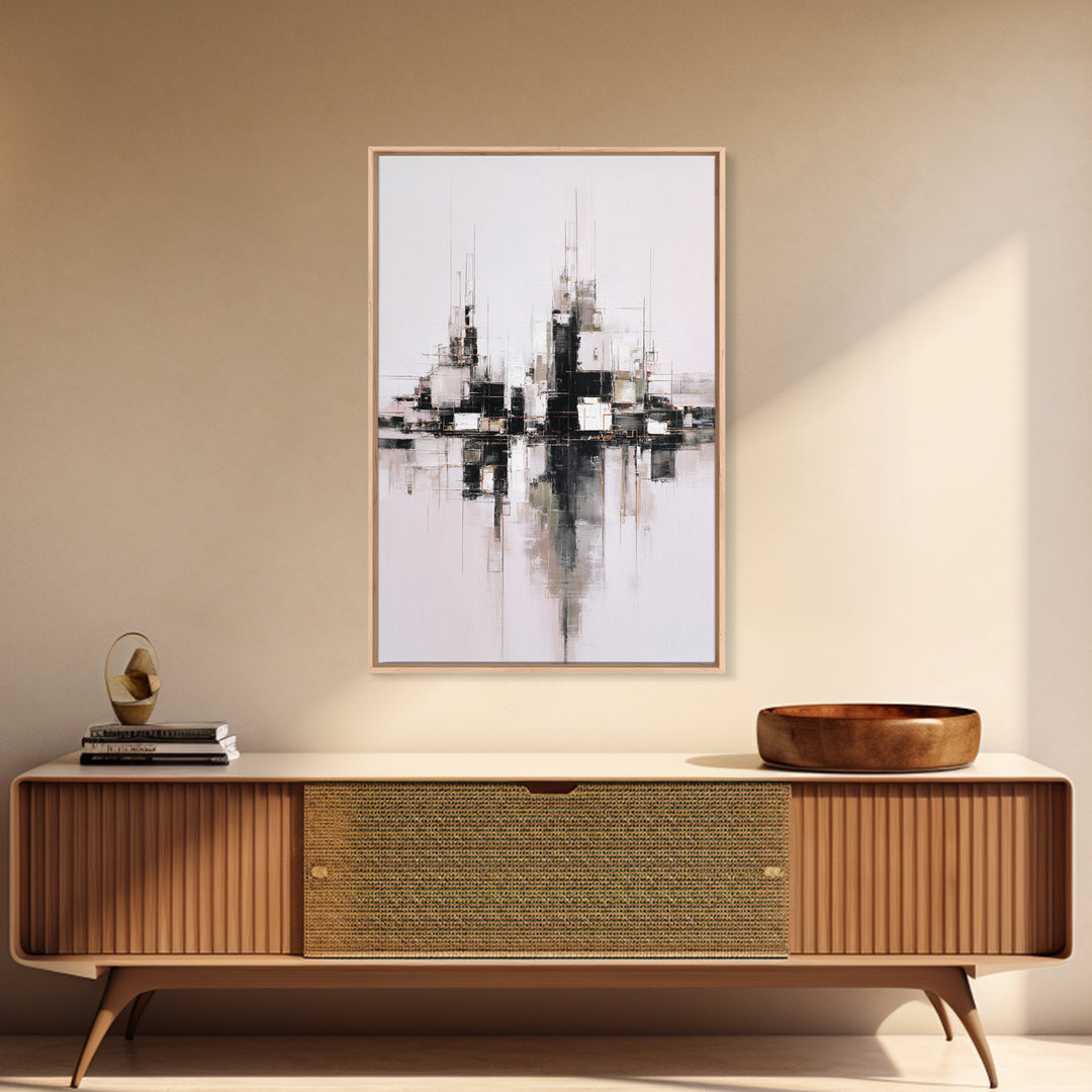 Black and White City Reflection Canvas Print, Monochrome Art, Abstract Art, Living Room Decor, Fine Art, Mono, Bedroom Wall Art, MON-2x3-77