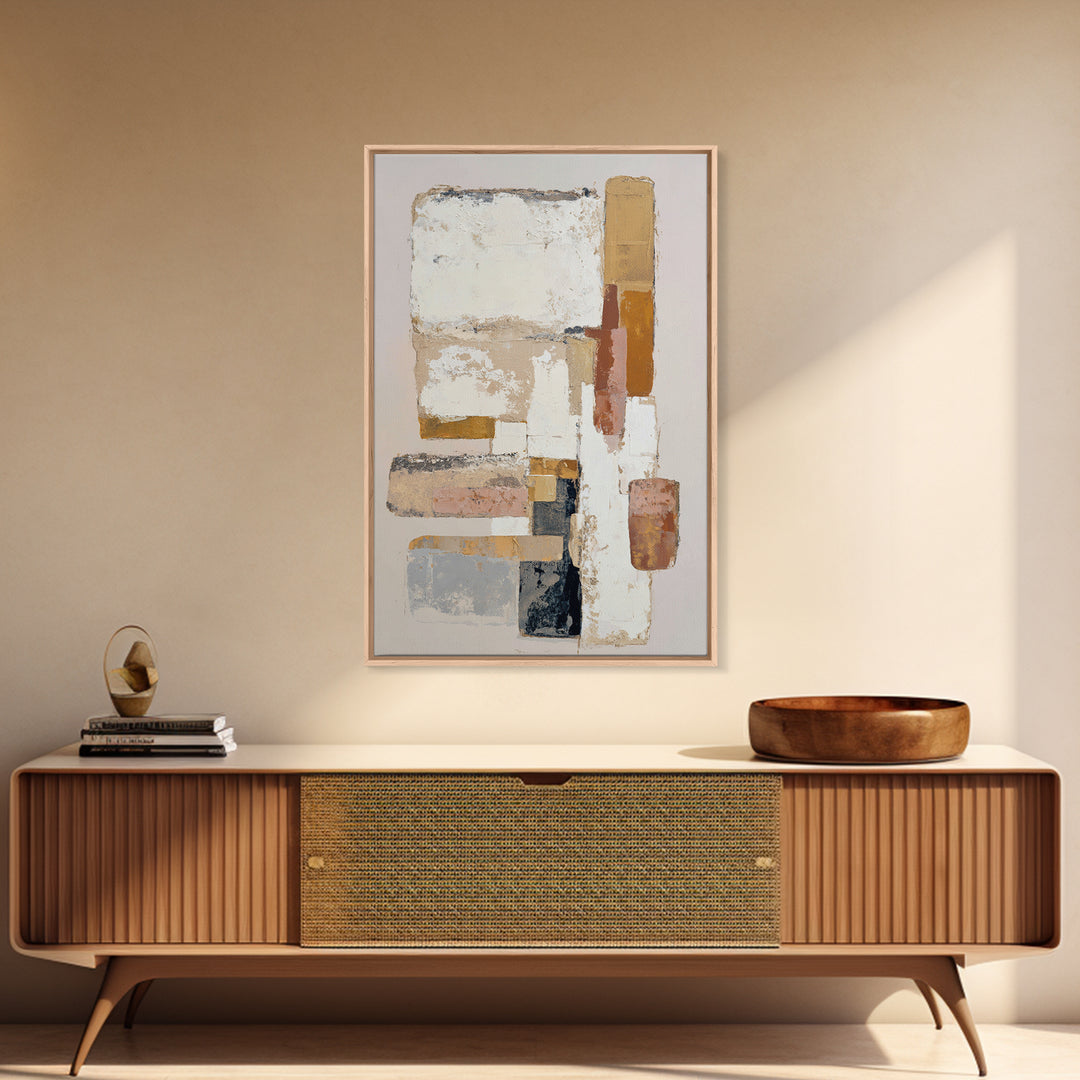 Cream on Cream Minimalist Forms Framed Canvas Print, Monochrome Art, Art Prints, Living Room Decor, Mono, Apartment Decor, MON-2x3-78