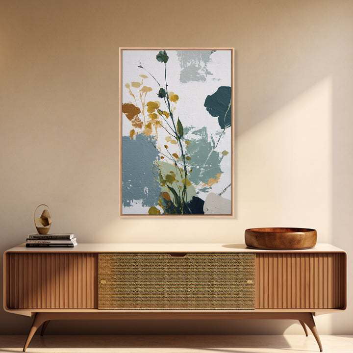 Green Botanical Study Framed Canvas Print, Monochrome Art, Textured Wall Art, Living Room Decor, Mono, Wallpaper Mural, MON-2x3-83