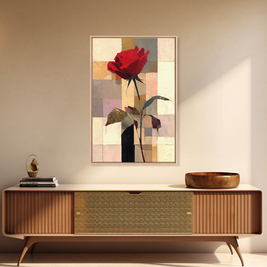 Single Red Rose Rendered Only Framed Canvas Print, Monochrome Art, Digital Print, Living Room Decor, Fine Art, Mono, Modern Art, MON-2x3-87