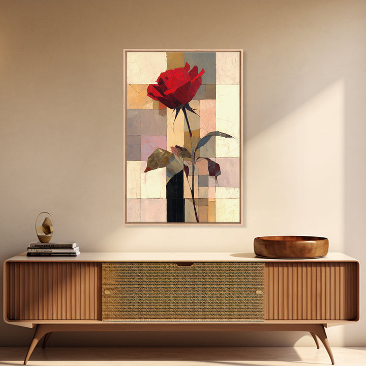 Single Red Rose Rendered Only Framed Canvas Print, Monochrome Art, Digital Print, Living Room Decor, Fine Art, Mono, Modern Art, MON-2x3-87