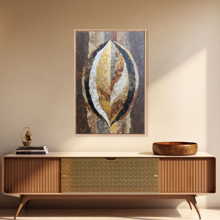 Gold Tonal Sunburst Medallion Framed Canvas Print, Monochrome Art, Mid Century Modern, Living Room Decor, Fine Art, Mono, MON-2x3-94